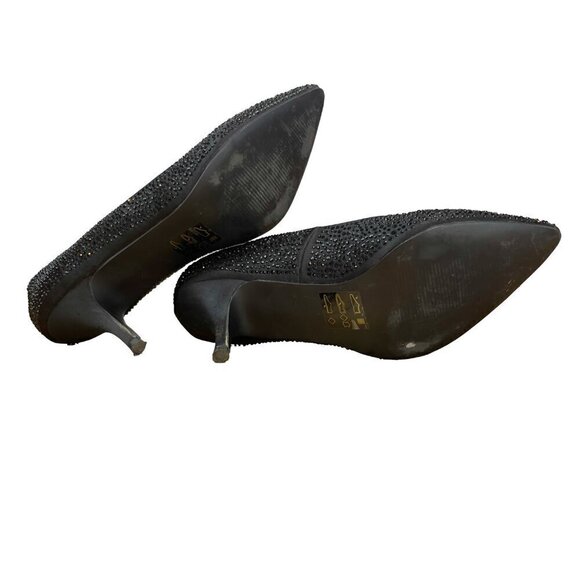 LUCA FERRI Black Crystal Studded Classic Glam Pointed toe‎ Stiletto Pump sz 39 - Picture 8 of 10